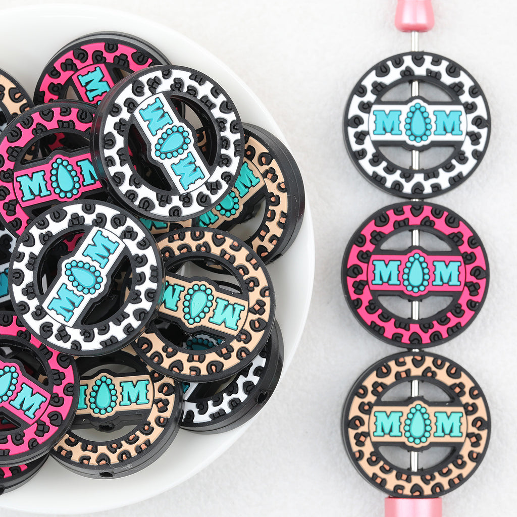  Mothe Day Round Leopard Print Silicone Focal Beads 20Pcs
