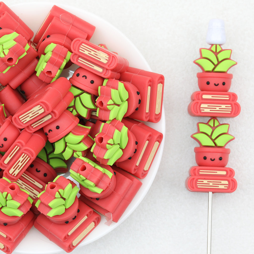 3D Book Flower Pot Silicone Focal Beads 20Pcs 