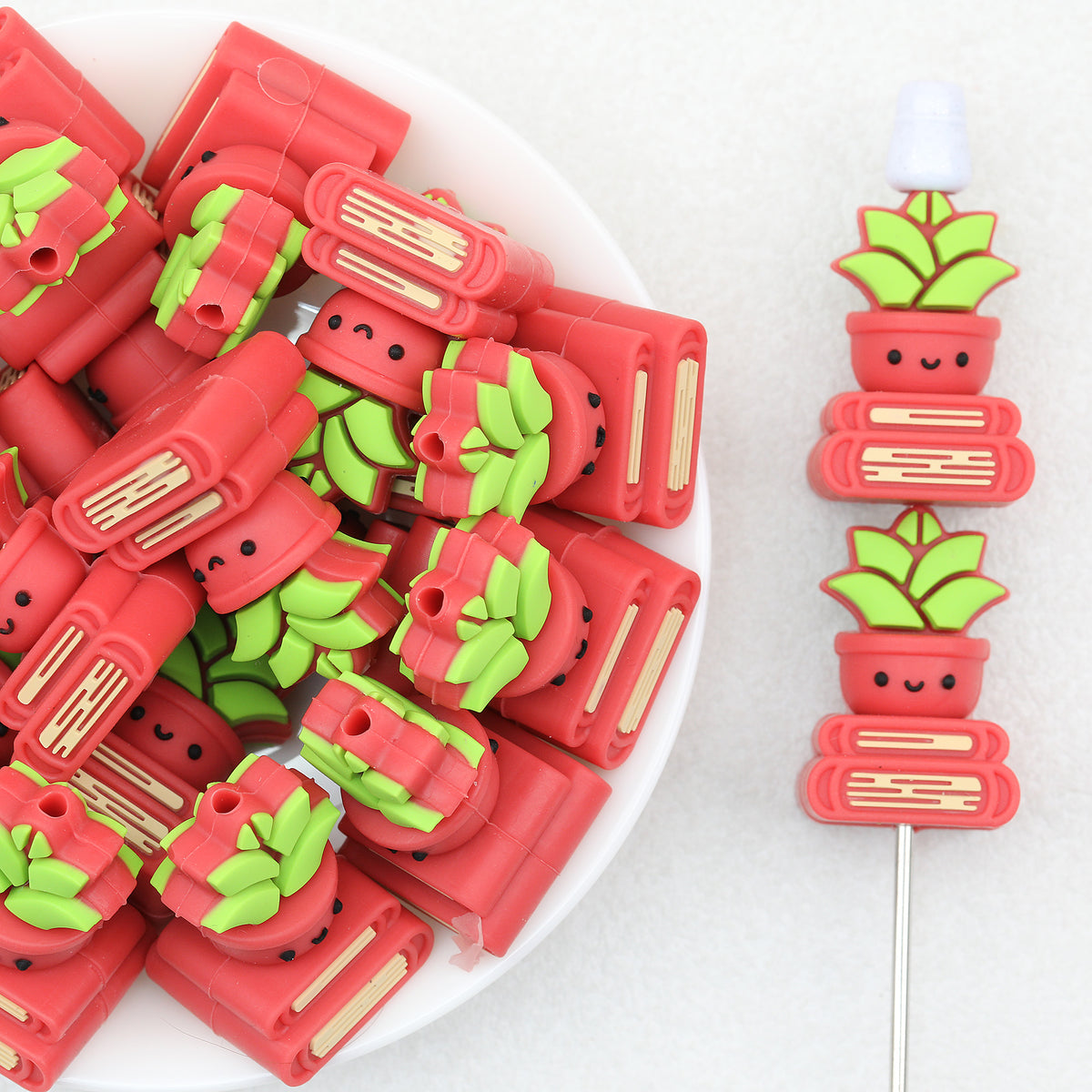 3D Book Flower Pot Silicone Focal Beads 20Pcs 