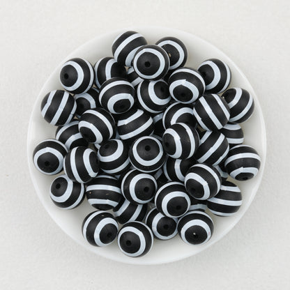 15mm Black and White Patterned Print Round Silicone Beads 50pcs 4