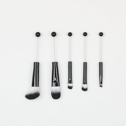 Beadable Makeup Brush Set Metal Handle Artificial Fiber Bristles 5pcs