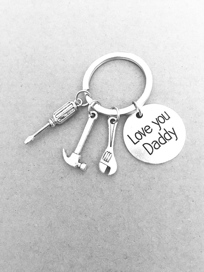 Alloy Handyman Tool Round Tag Keychain Polished Silver Metal 18