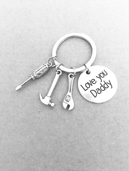 Alloy Handyman Tool Round Tag Keychain Polished Silver Metal 18