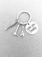 Alloy Handyman Tool Round Tag Keychain Polished Silver Metal 18