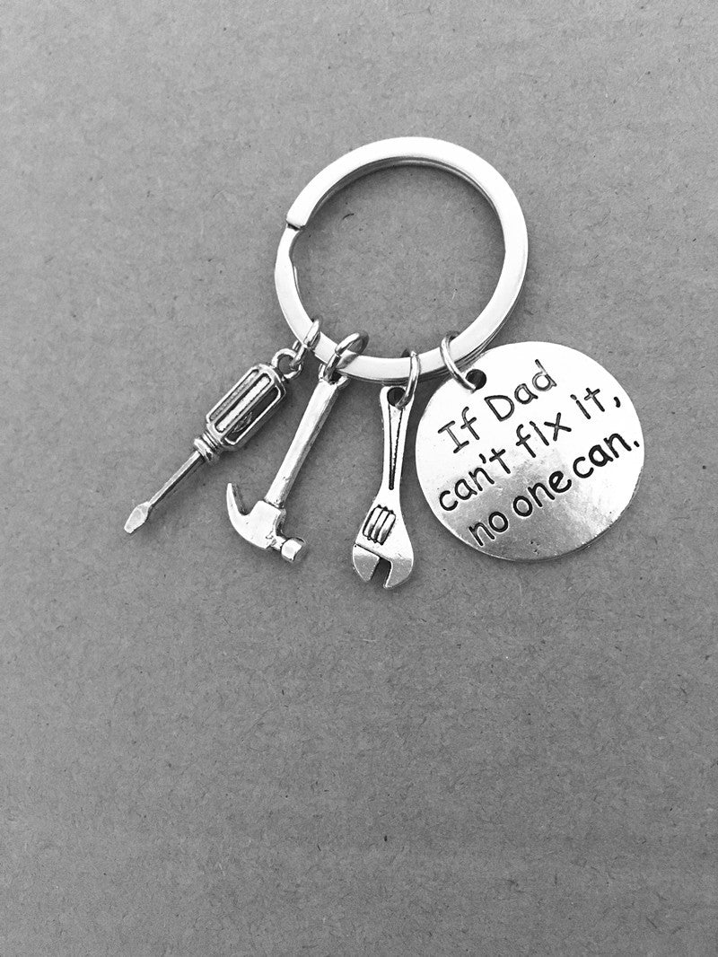 Alloy Handyman Tool Round Tag Keychain Polished Silver Metal 16