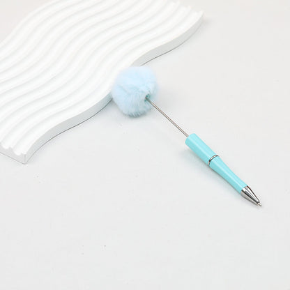 Beadable Pen Plush Pom-pom Colorful Ballpoint - Candy Blue