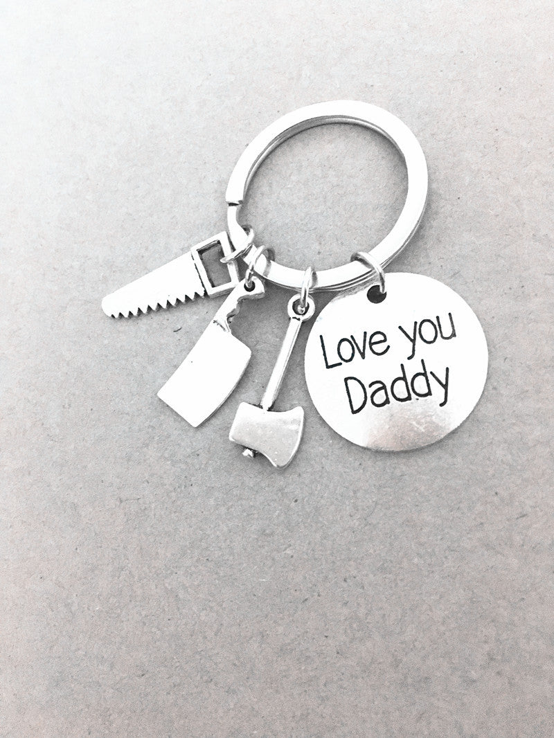 Alloy Handyman Tool Round Tag Keychain Polished Silver Metal 19