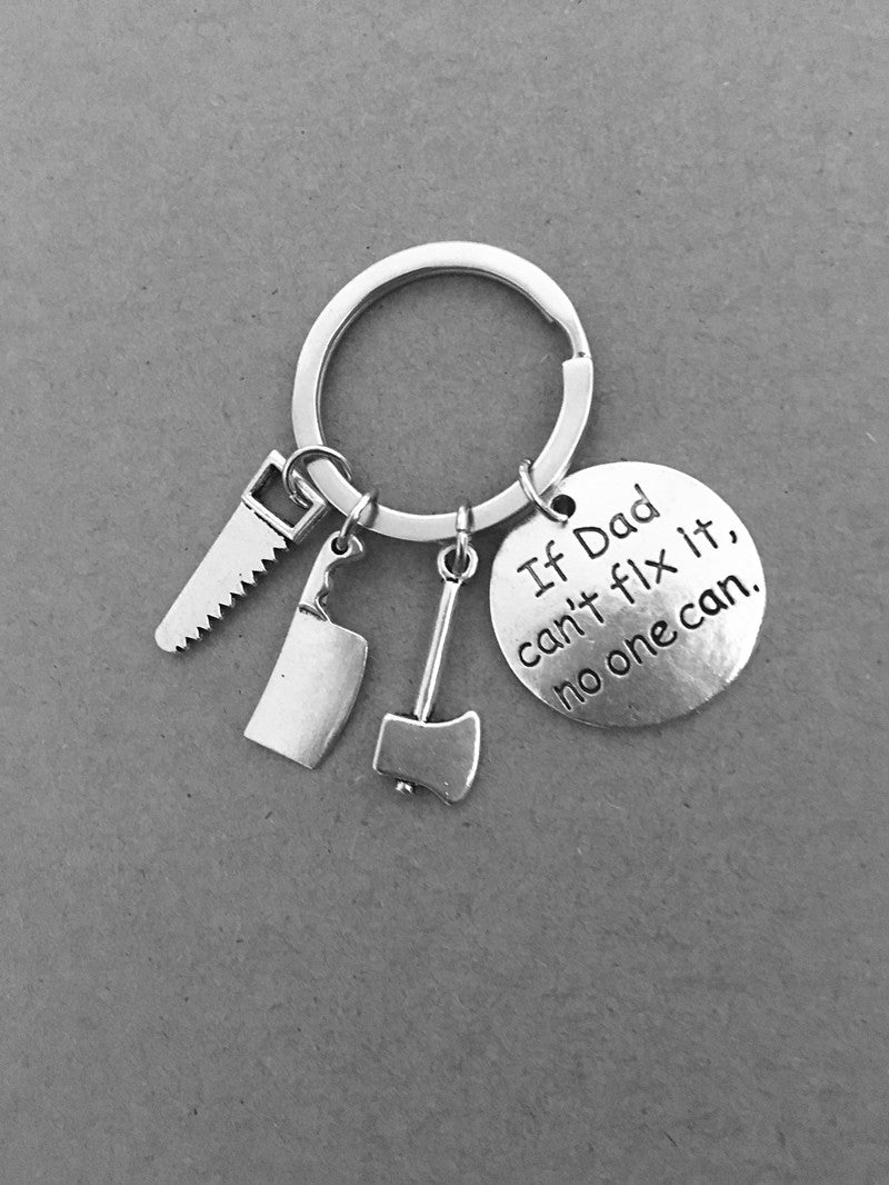 Alloy Handyman Tool Round Tag Keychain Polished Silver Metal 17