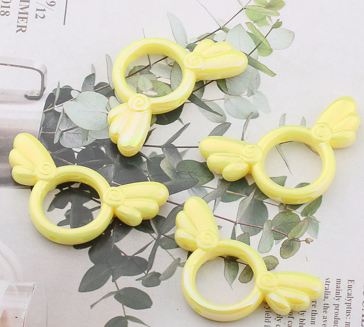 UV Color Plated Solid Color Varied Sakura Angel Wings Acrylic Beads 2pcs 15