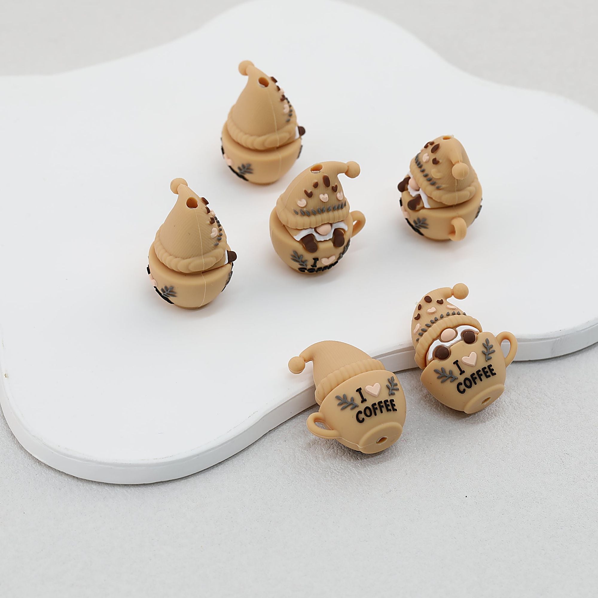 Coffee Lover 3D Beige Silicone Focal Beads Set 20 pcs