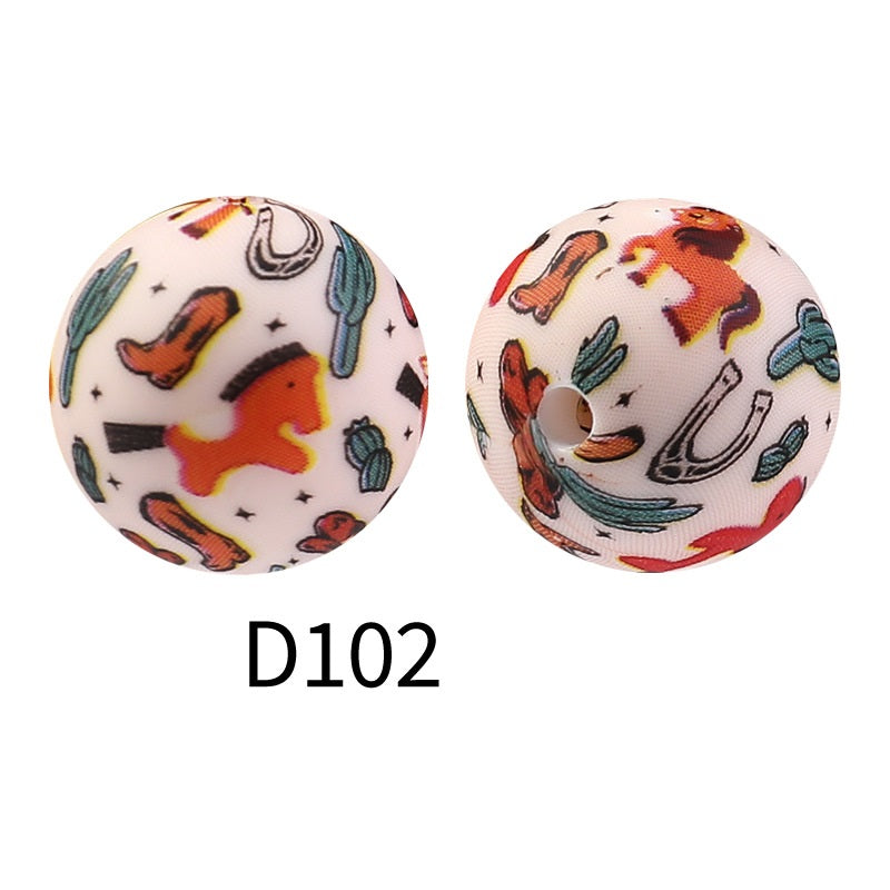 15mm Round Silicone Beads Floral Pattern Printed Design 50pcs 4
