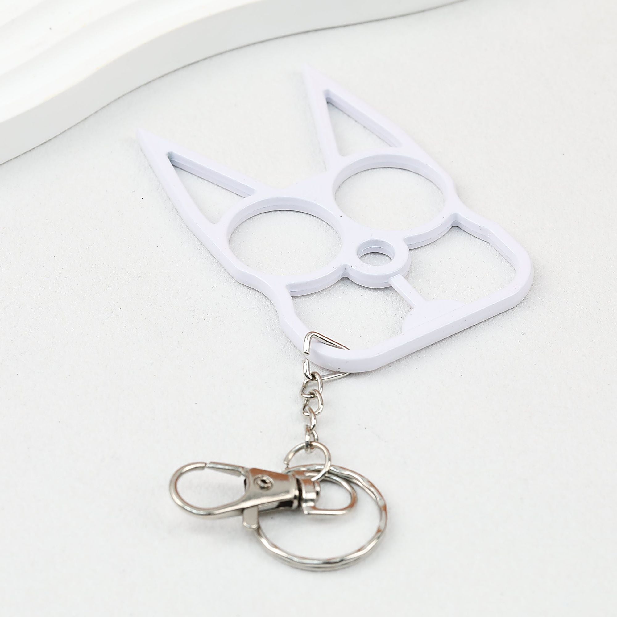 Self Defense Keychain Cat Shape Zinc Alloy Two Finger Grip 2pcs - white