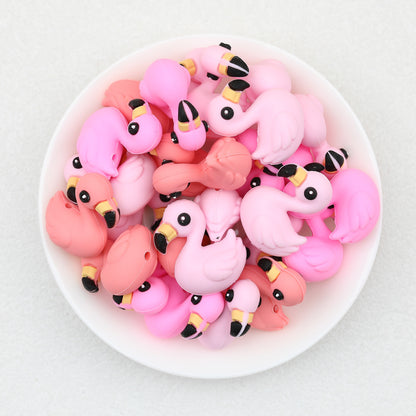 Cute 3D Flamingo Silicone Focal Beads Pink 20pcs 2