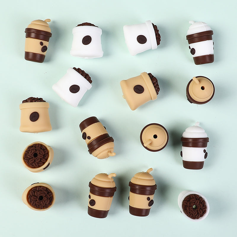 Silicone 3D Focal Beads Coffee Cup With Coffee Bean Detail 20pcs 3