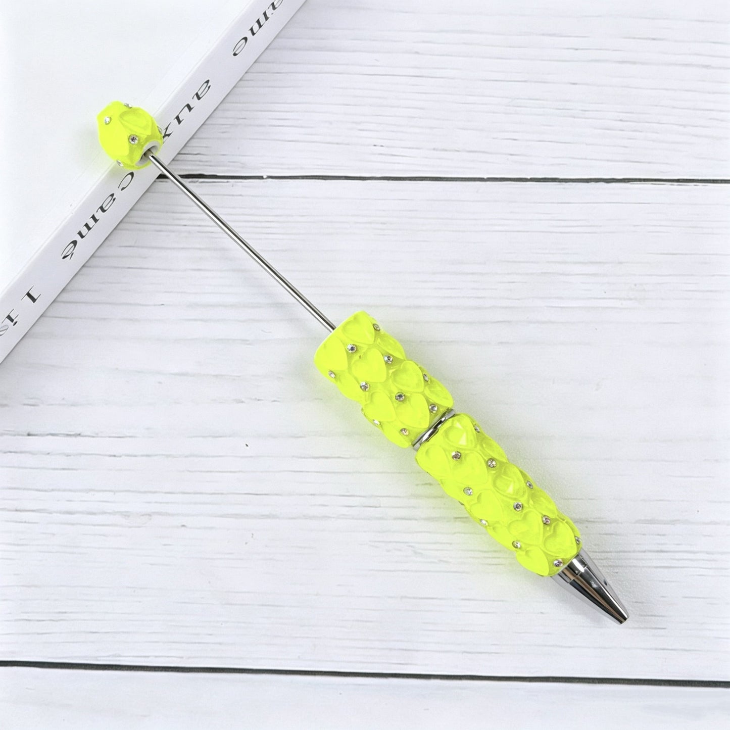 Beadable Plastic Pen with Colorful Heart and Rhinestone Design 4