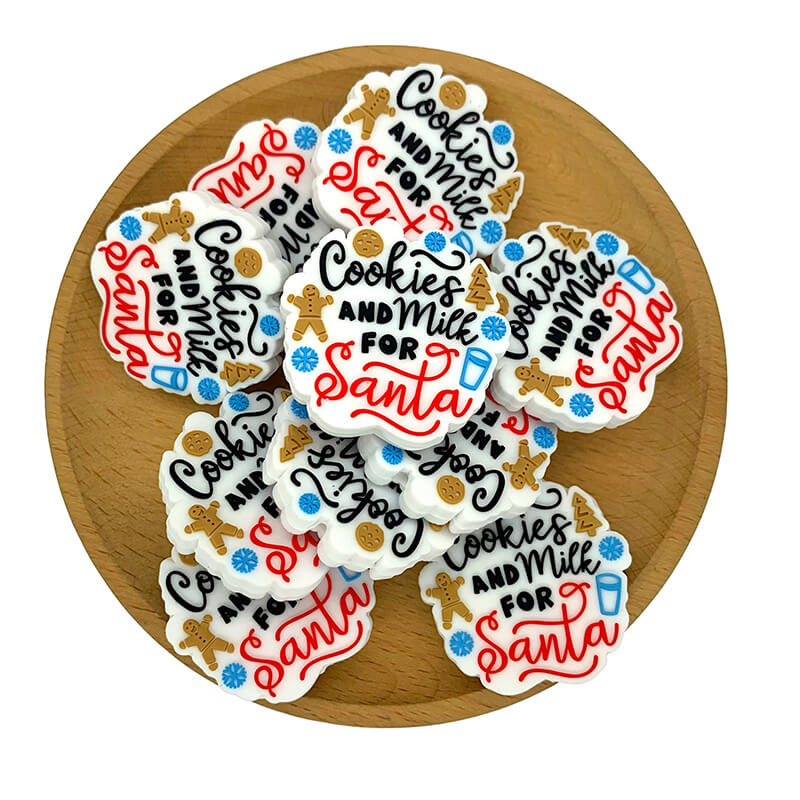 Silicone 3D Focal Beads Christmas Cookies And Milk Text Illustration 2