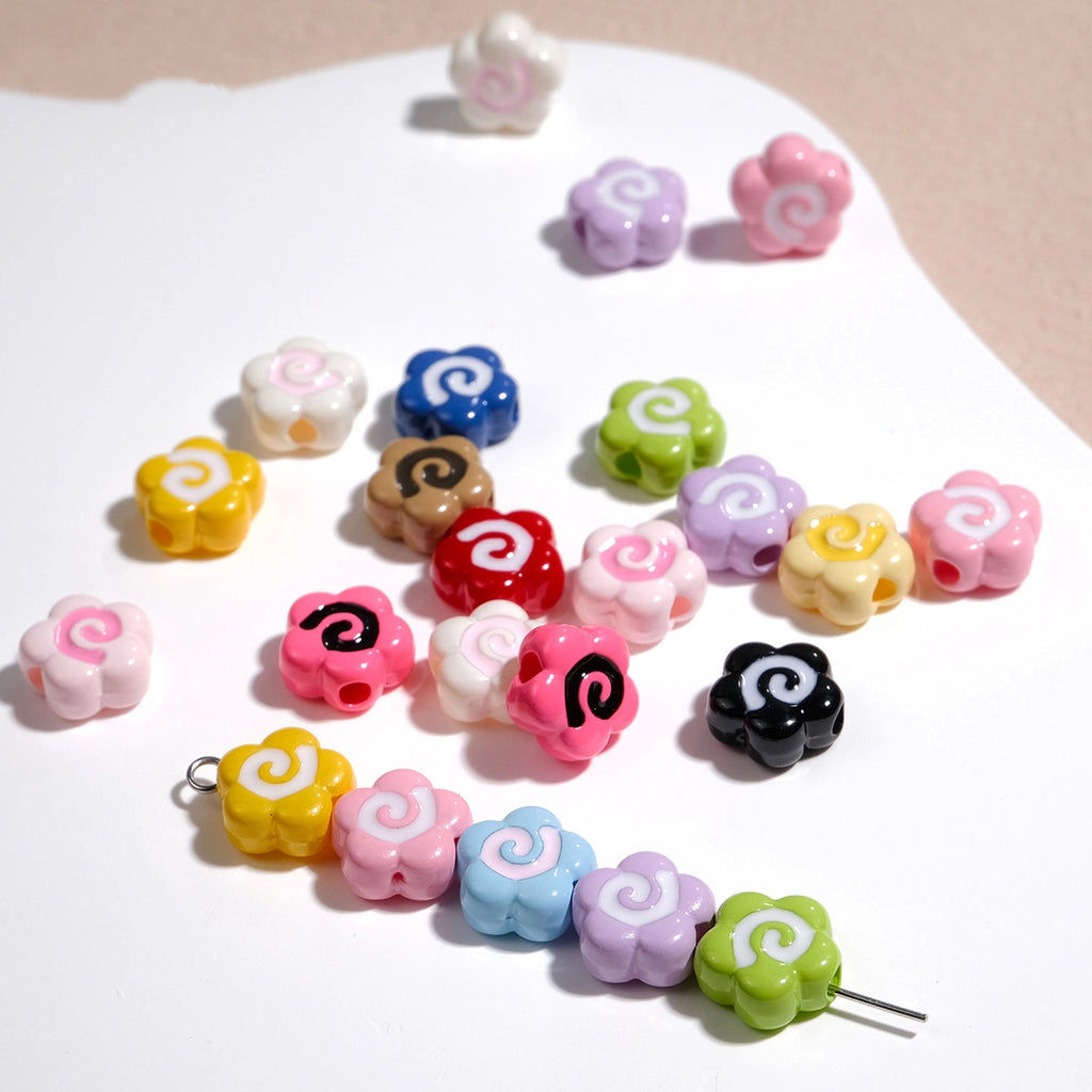 Painted Fish Cake Acrylic Beads 10mm Glossy Swirl Mixed Colors 50pcs 3