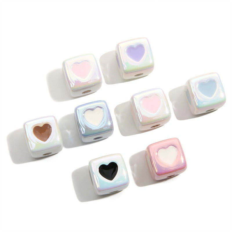 Plating Heart Square Acrylic Beads 12mm Glossy Pastel 4pcs 5