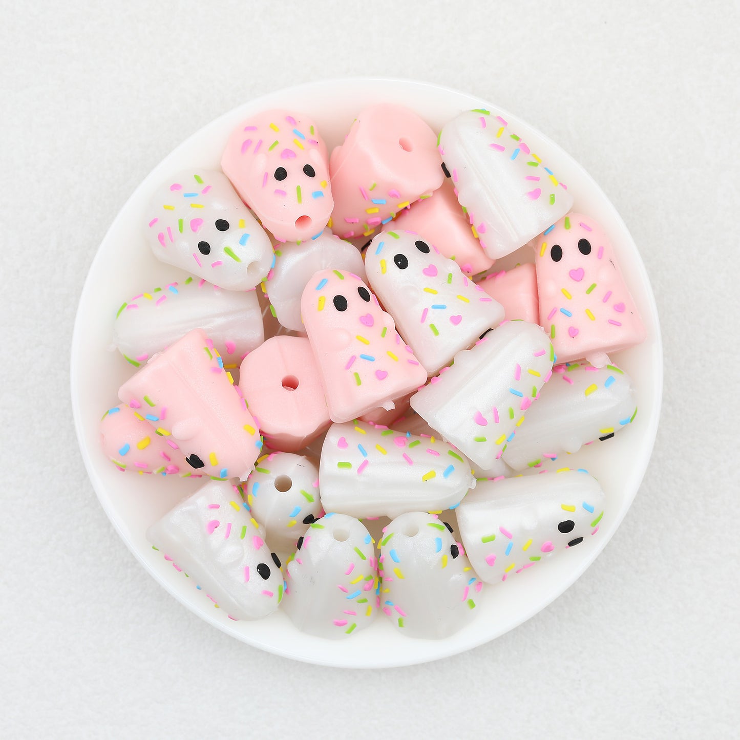 3D Halloween Glitter Sugar Crush Ghost Silicone Focal Beads 20pcs 2