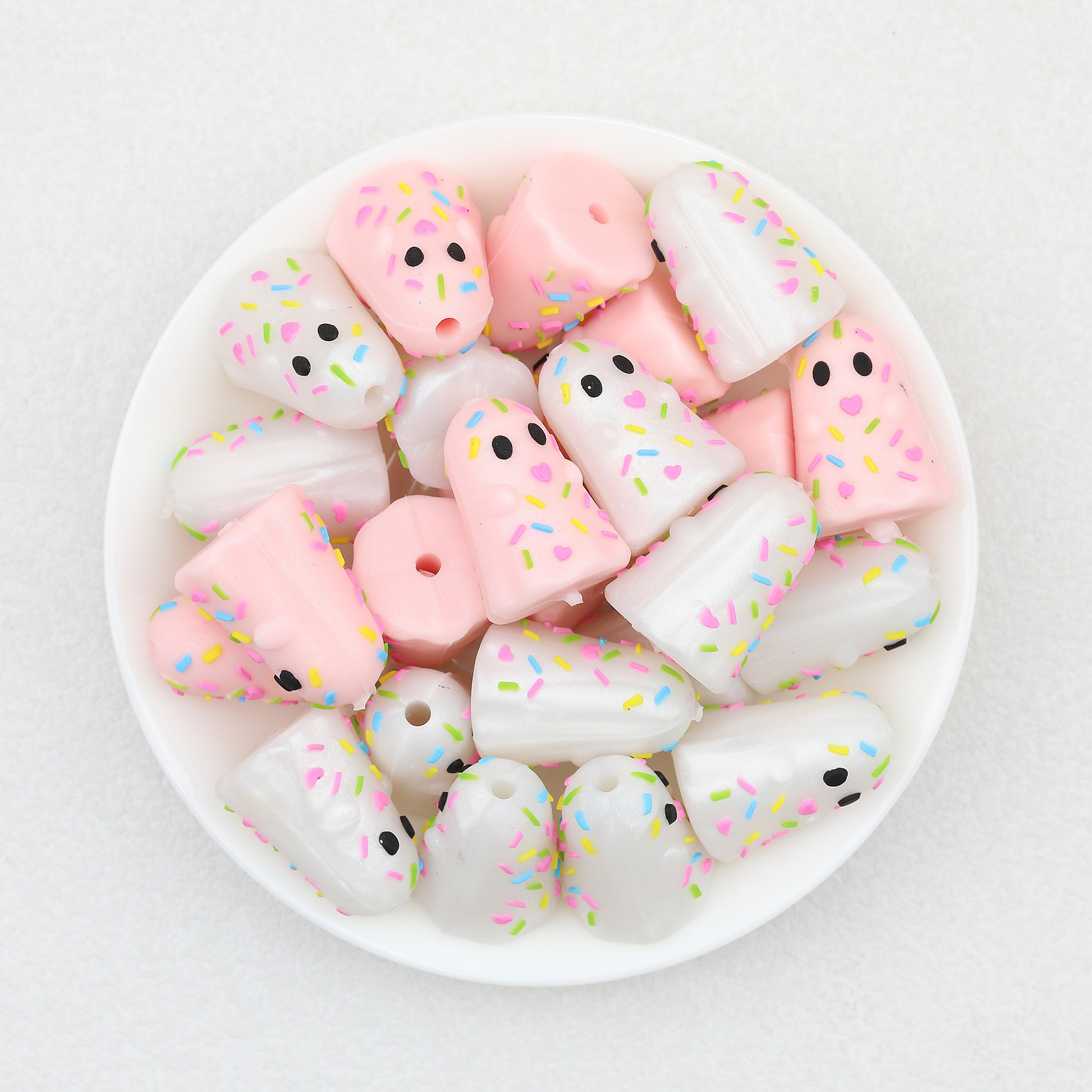 3D Halloween Glitter Sugar Crush Ghost Silicone Focal Beads 20pcs 2