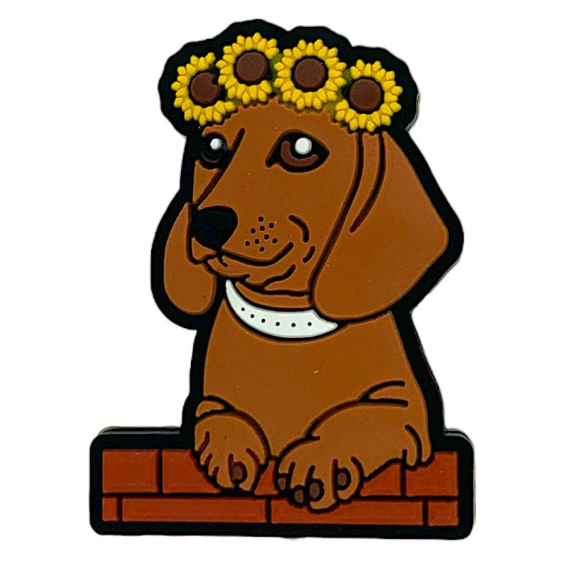 Silicone Focal Beads Dog Wearing Sunflower Crown Holding Brick Ledge 20pcs