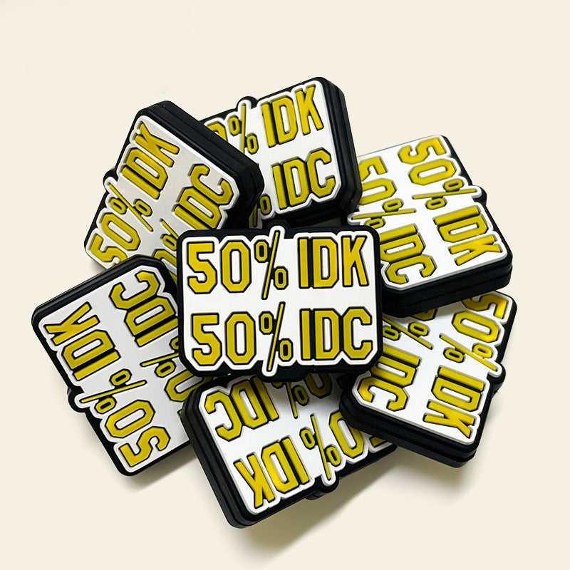 Silicone Focal Beads Geometric Design Yellow Text 20pcs