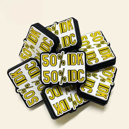 Silicone Focal Beads Geometric Design Yellow Text 20pcs