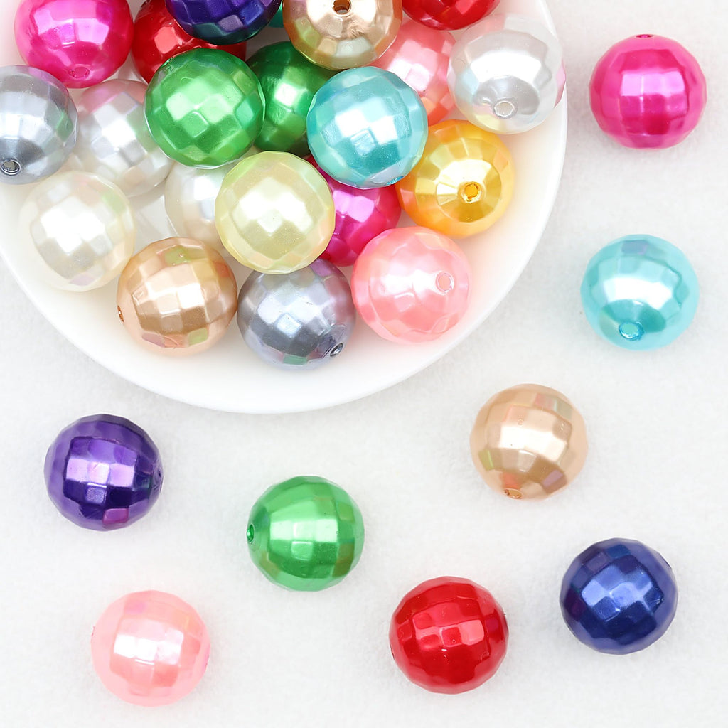 Faux Pearl Acrylic Bubblegum Beads Colorful Round Faceted 20mm 60pcs - Random Color