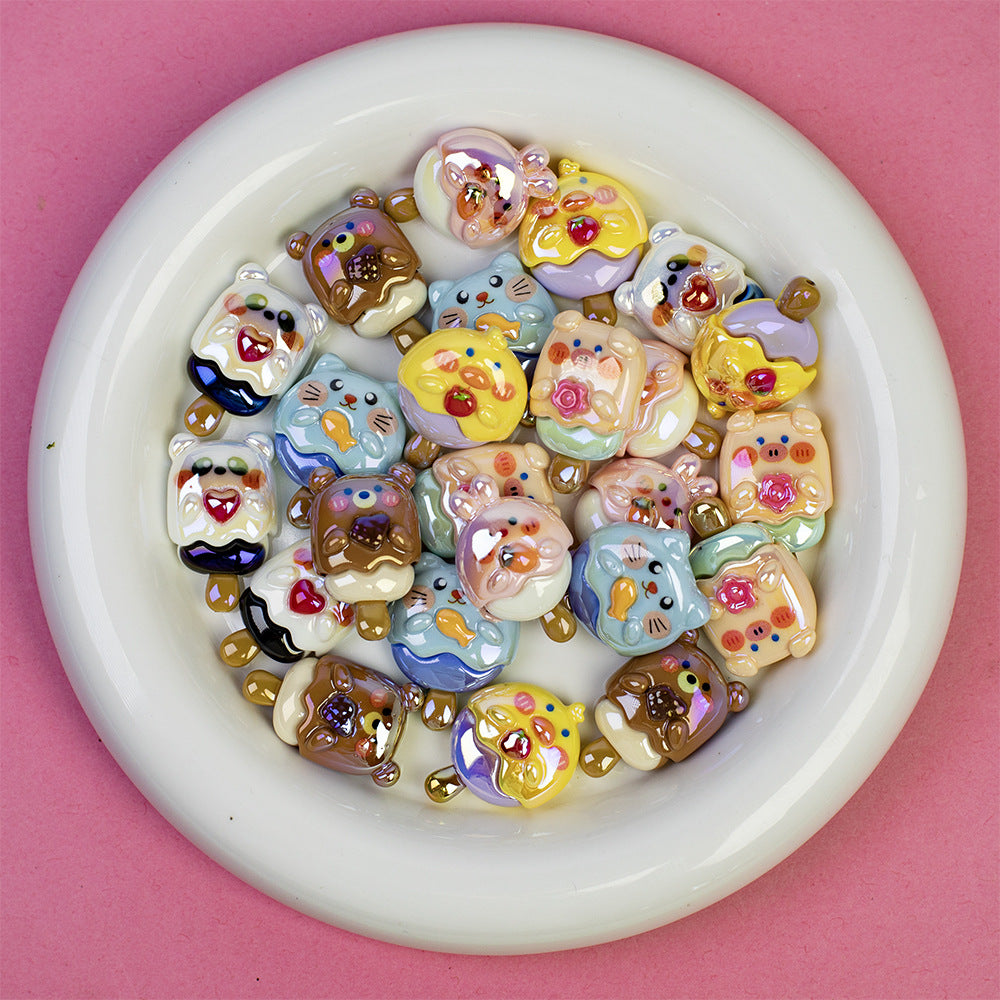 Adorable Animal Ice Cream Resin Beads Glossy Pastel Colors 10pcs