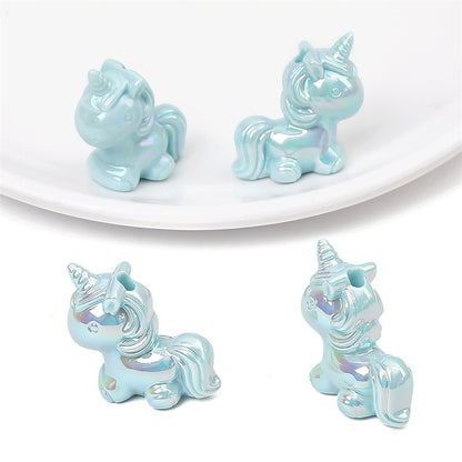 Painted Unicorn Acrylic Beads 25x26mm Pastel Iridescent Shine 4pcs 15