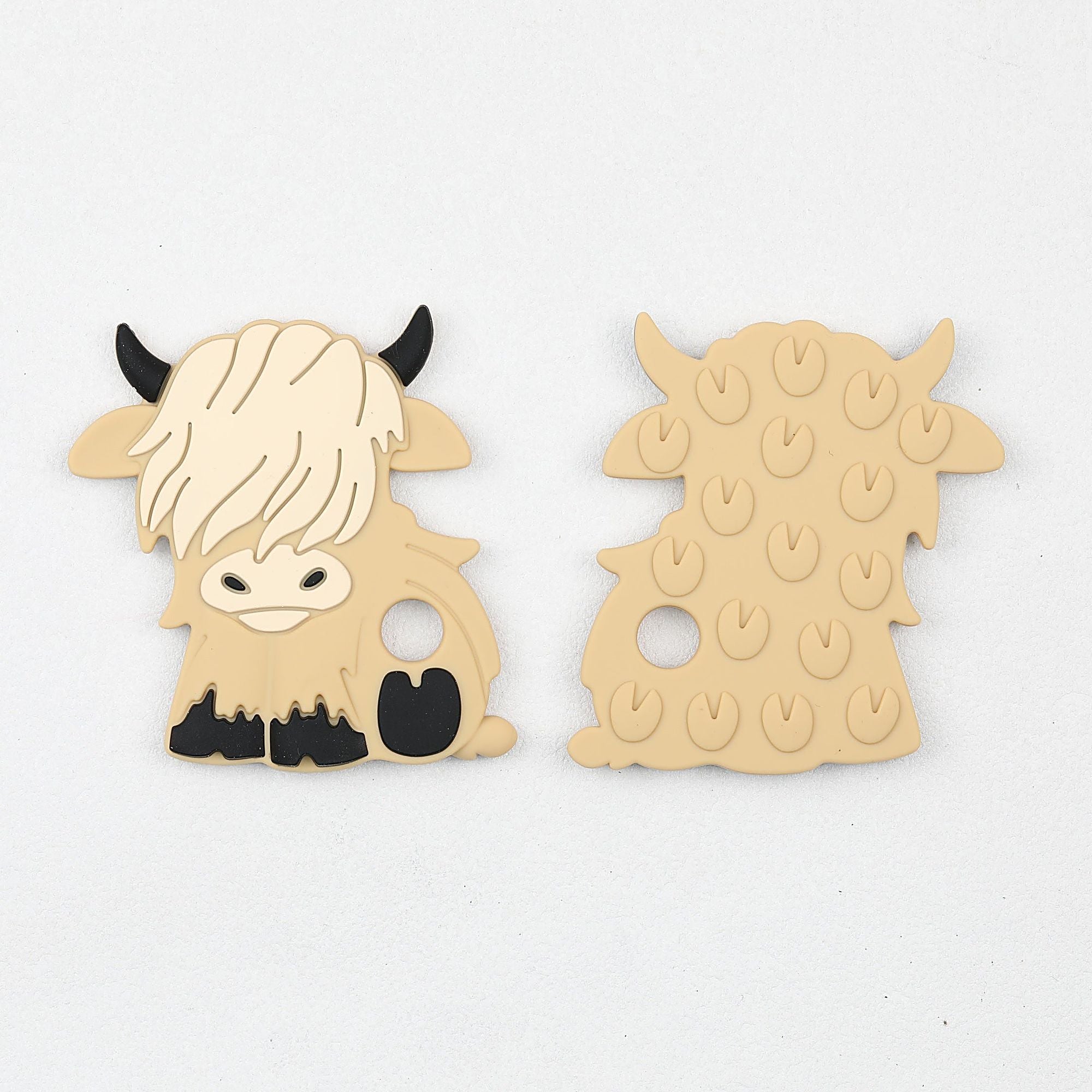 Highland Cattle Silicone Teether Beads Brown and Light Yellow 1 Pcs - Light Yellow
