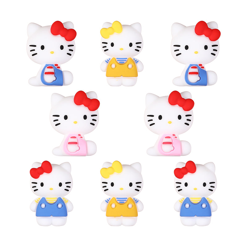 Silicone 3D Focal Beads Hello Kitty Wearing Blue Pink Yellow Clothes 20pcs 9