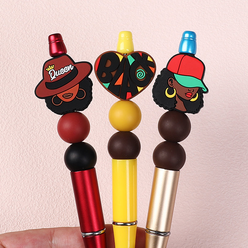 Silicone Focal Beads Black History Queen Wearing Period Hat 20pcs 8