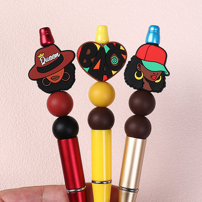 Silicone Focal Beads Black History Queen Wearing Period Hat 20pcs 8