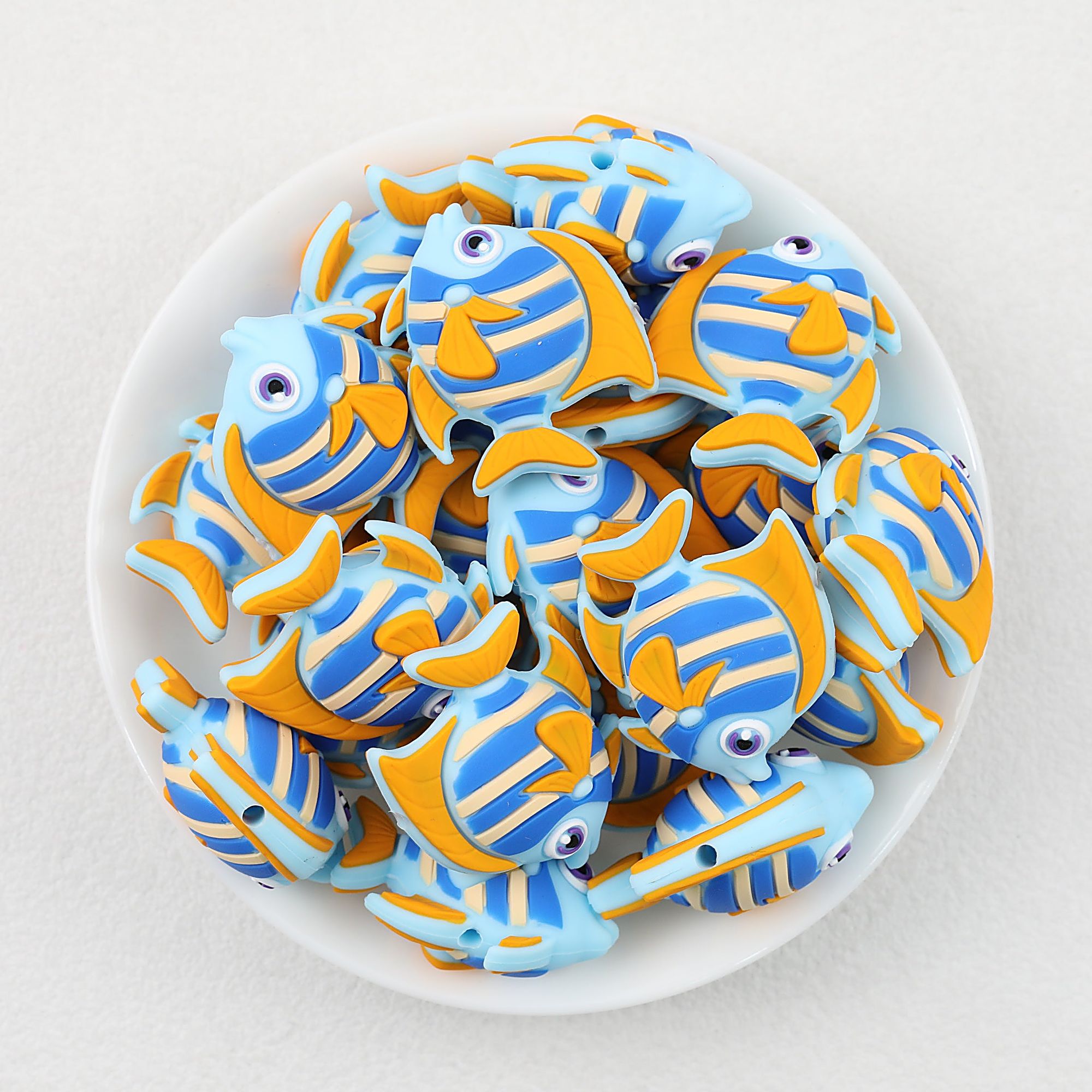 3D Colorful Striped Fish Silicone Focal Beads 20 pcs
