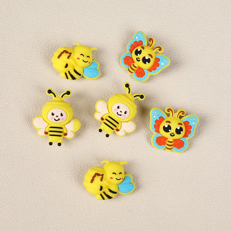 Silicone 3D Focal Beads Bee Butterfly Cheerful Faces Vibrant Colors 2