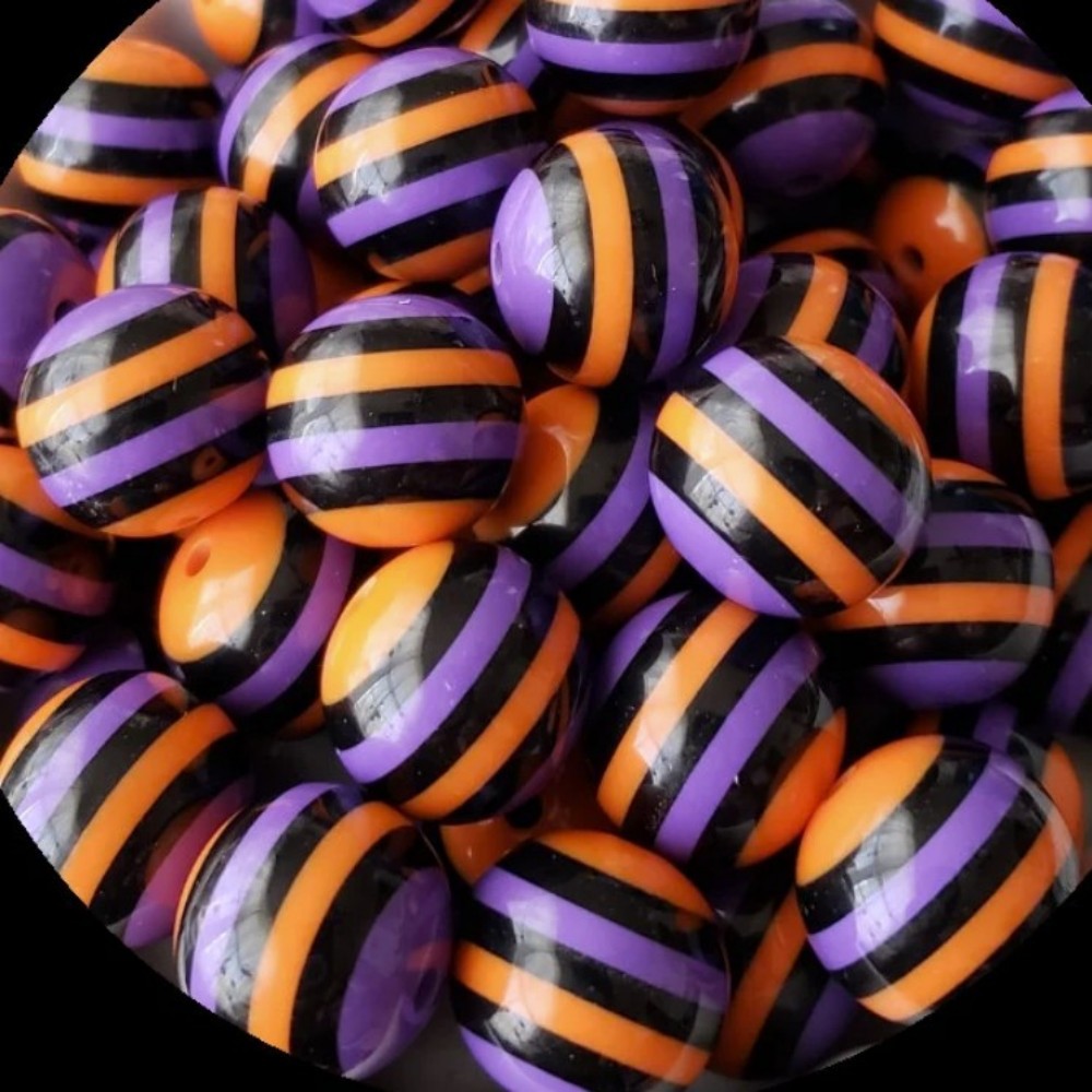 Halloween Purple Orange Striped Bubblegum Beads 20mm 10pcs 2