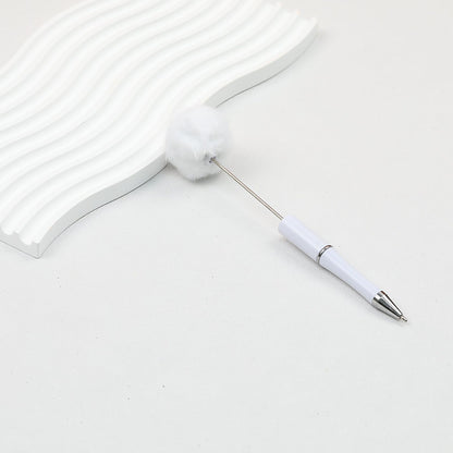 Beadable Pen Plush Pom-pom Colorful Ballpoint - white