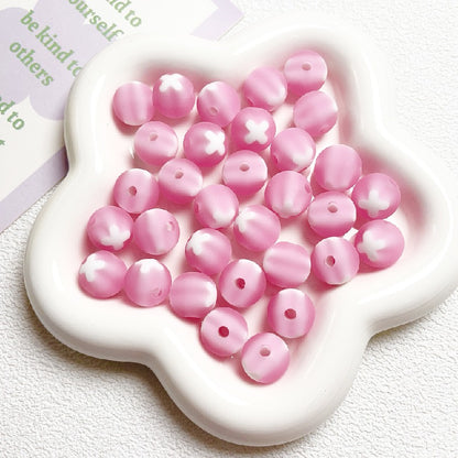 Frosted Round Acrylic Beads 16mm Bicolor White Cross 10pcs 5
