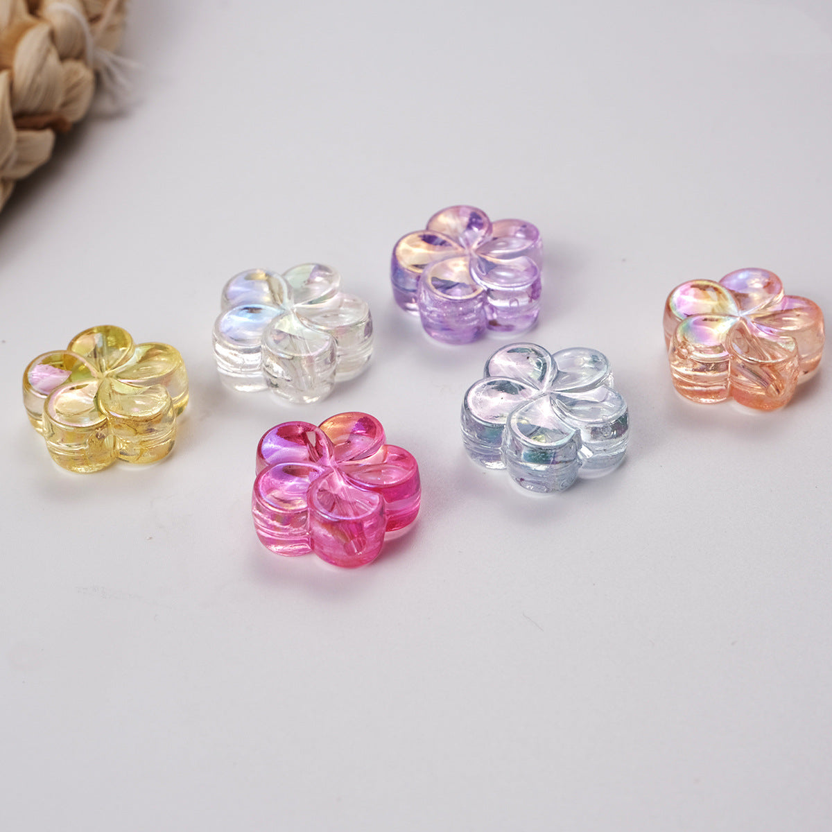 Transparent Flower Acrylic Beads 17mm Flat Plum Blossom 50pcs 2