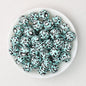 15mm Leopard Pattern Silicone Round Beads 50pcs - White Dot Blue Leopard