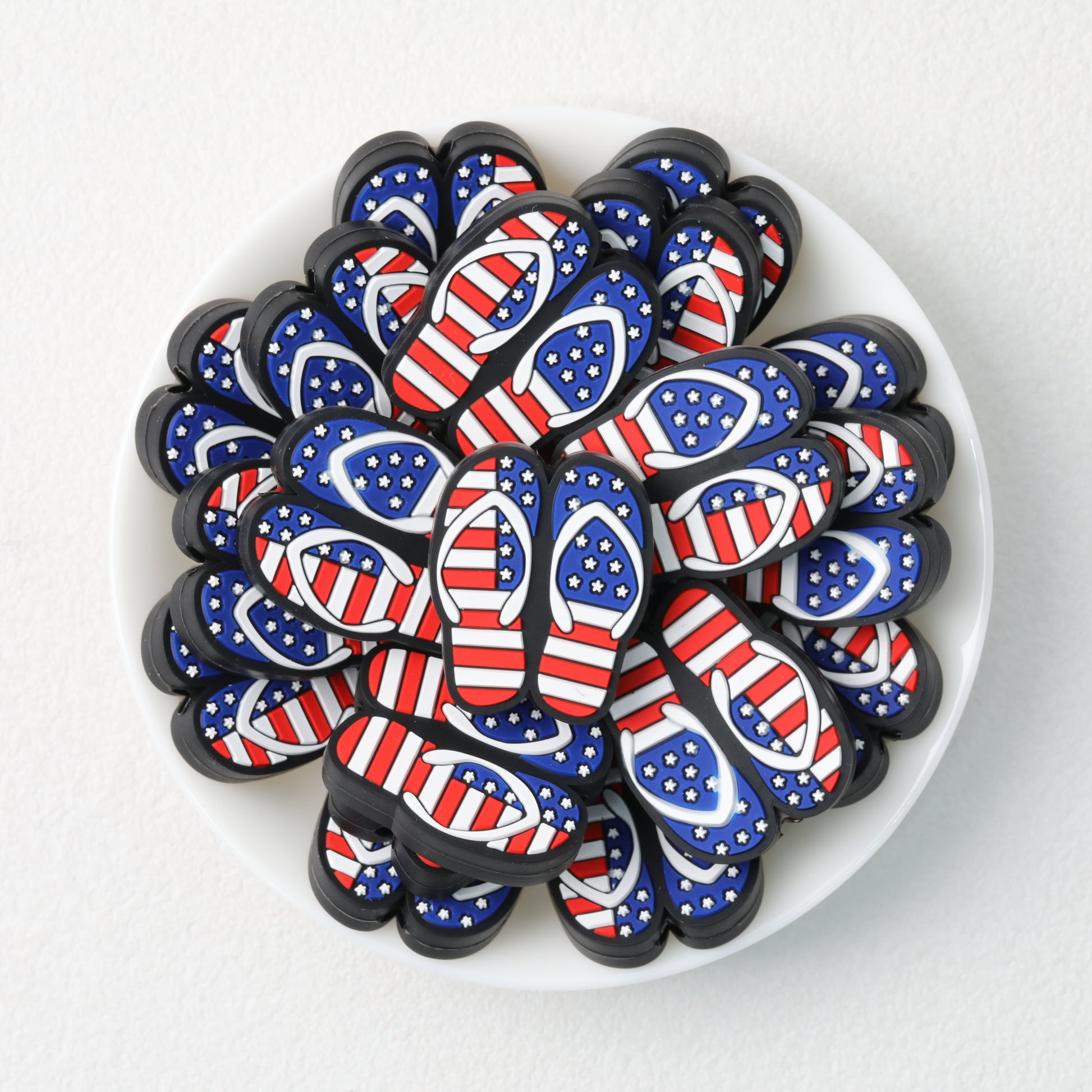 USA Flag Independence Day Flip Flop Silicone Focal Beads20pcs