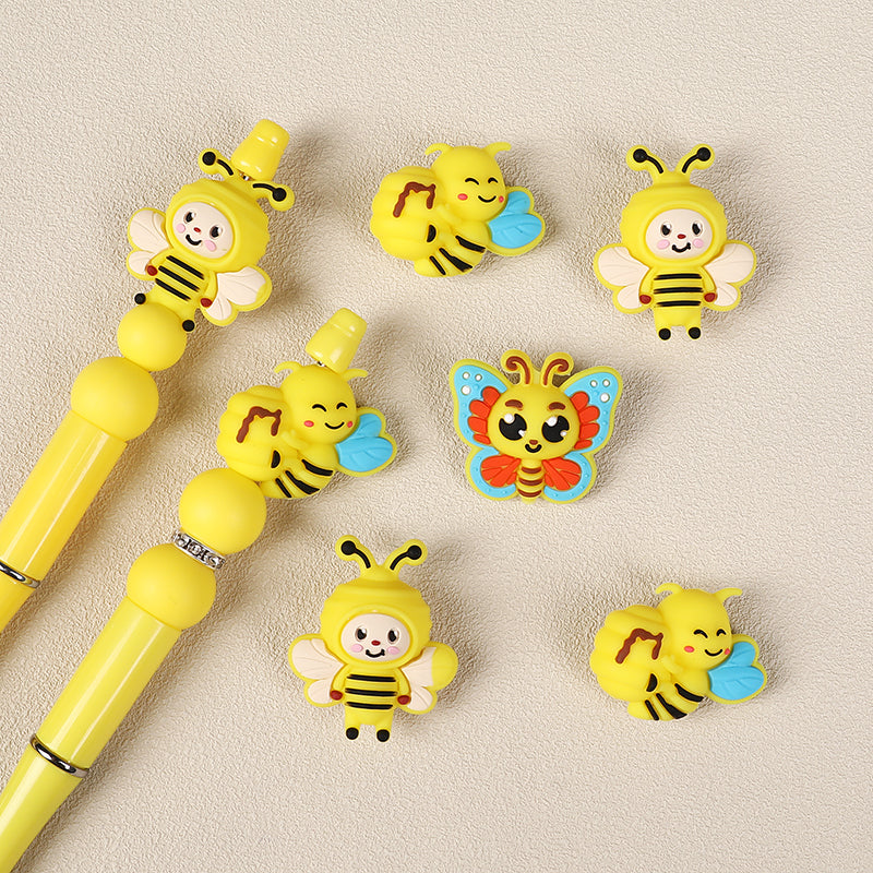 Silicone 3D Focal Beads Bee Butterfly Cheerful Faces Vibrant Colors 9