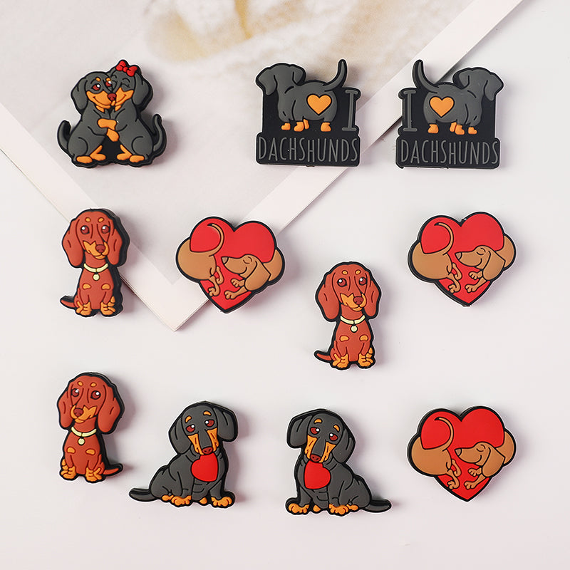 Silicone Focal Beads Valentine Sausage Dog I Love Dachshunds Heart 20pcs 4