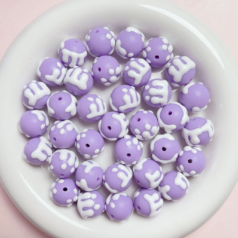 Hand Painted Jelly Bean Acrylic Beads 16mm Cream Colors 10pcs 10