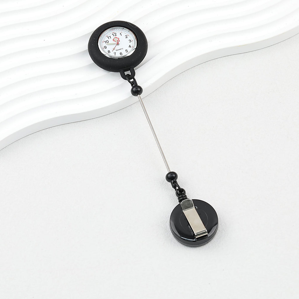 Beadable Retractable Badge Reel Watch Glow In The Dark Silicone Case Easy Pull Buckle - Black