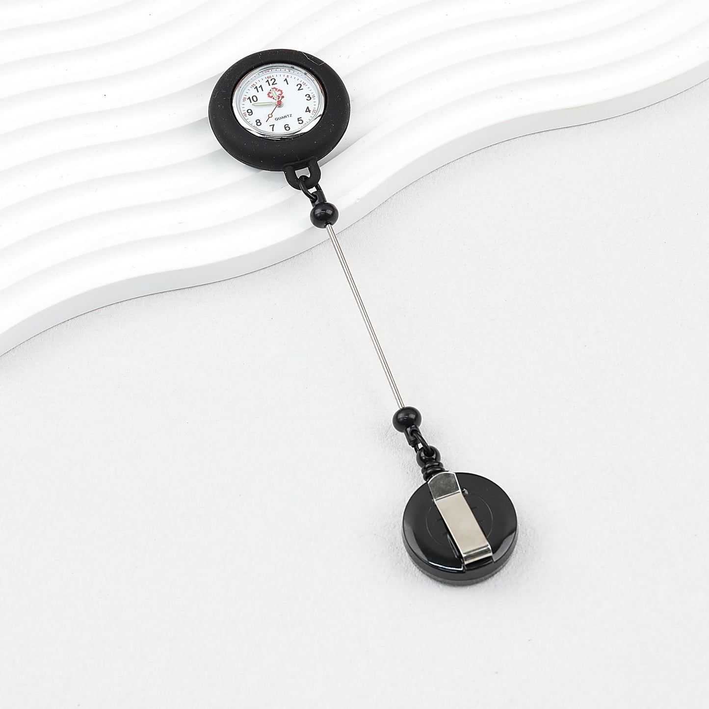 Beadable Retractable Badge Reel Watch Glow In The Dark Silicone Case Easy Pull Buckle - Black