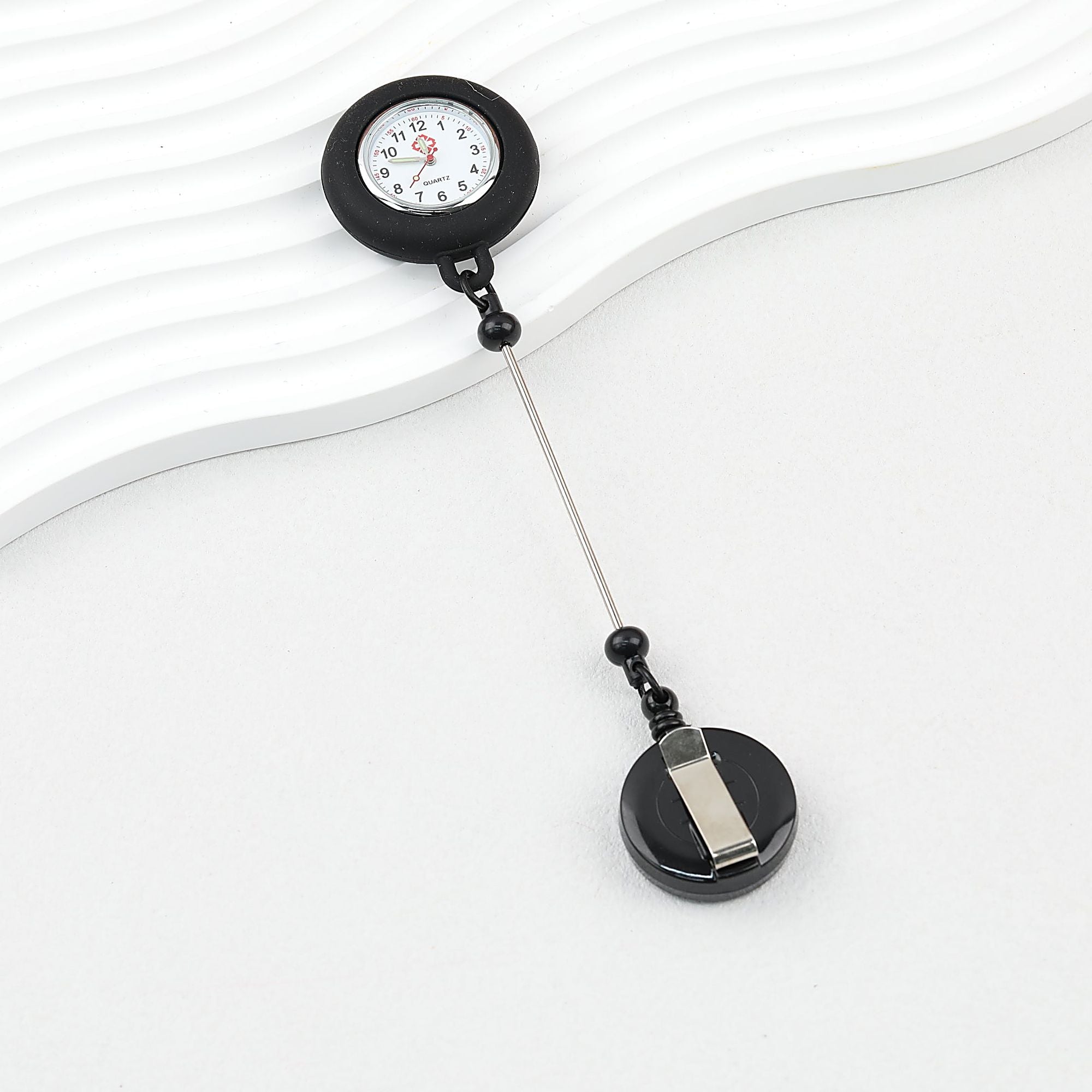 Beadable Retractable Badge Reel Watch Glow In The Dark Silicone Case Easy Pull Buckle - Black