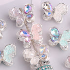 3pcs 20mm Irregular Crystal Rhinestone Butterfly Beads Silver Tone 3
