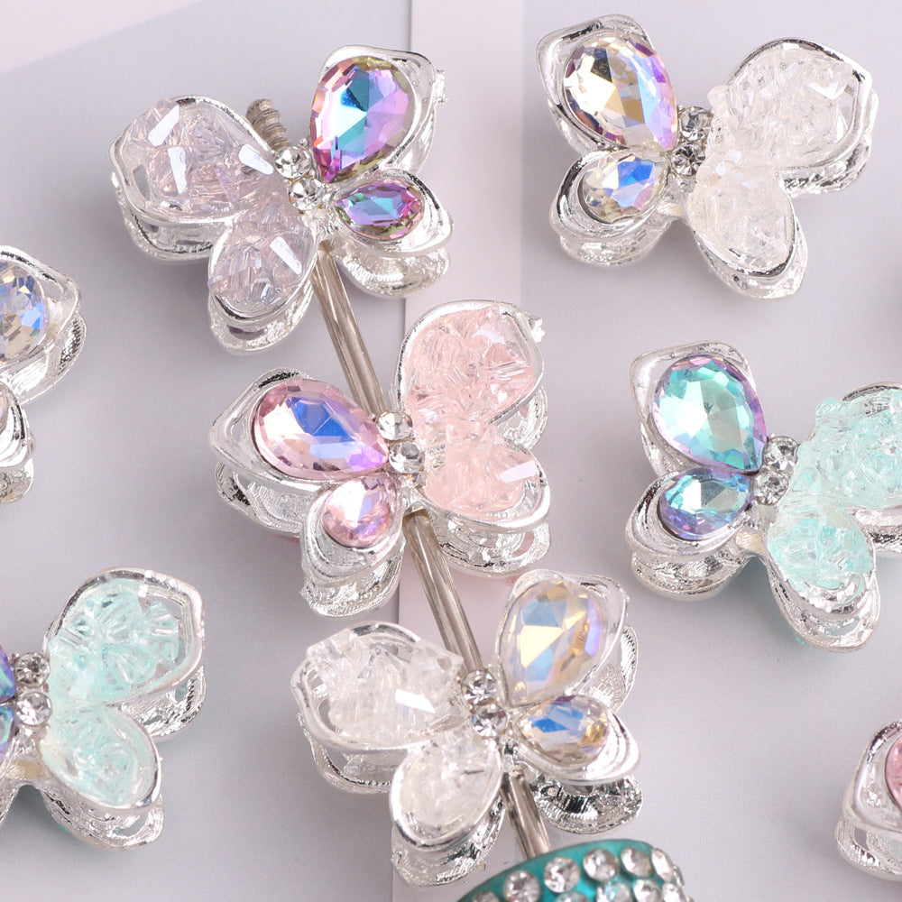 3pcs 20mm Irregular Crystal Rhinestone Butterfly Beads Silver Tone 3